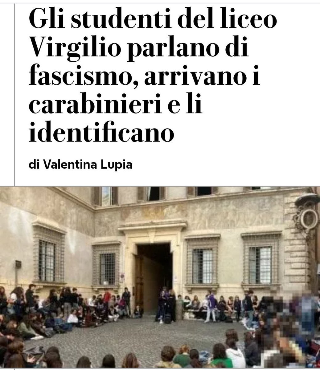 Day 3 after Neo Fascist Meloni’s victory in Italy:
A group of Italian Student’s in a high school in Rome organized a lecture to learn about Fascism… The police showed up to identify the students &amp; organizers.