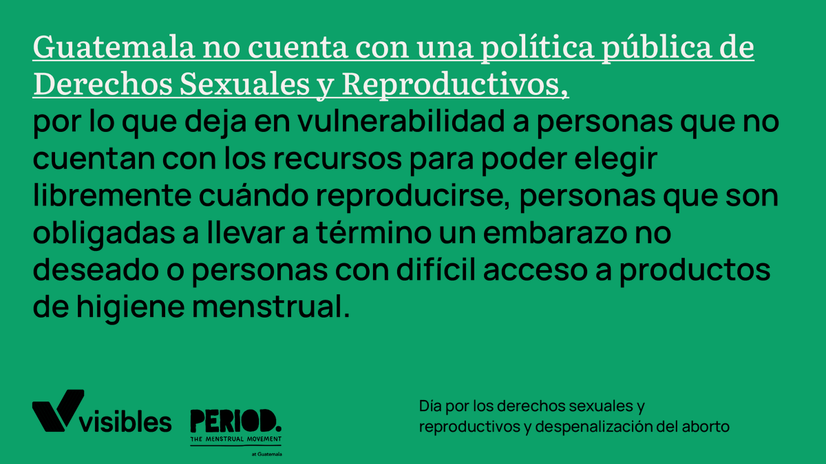 visibles_gt's tweet photo. En el Día de los Derechos Sexuales y Reproductivos, exigimos nuestro derecho de elegir sobre nuestros cuerpos y rechazamos la violencia que otras personas puedan ejercer sobre nuestra integridad y dignidad✊🏽💚💜

#díadelosderechossexualesyreproductivos
@PeriodGuatemala https://t.co/MRscwtFsGi