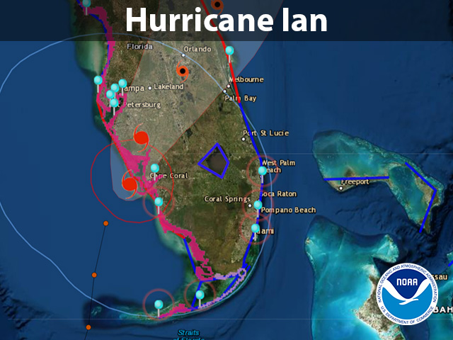 Water levels in Naples, Florida have reached more than 6' above normal high tide ahead of #Ian's landfall of, eclipsing the station record of 4.25 feet set during Hurricane Irma in 2017. NOAA is continuing to monitor water levels throughout the region (1/2)