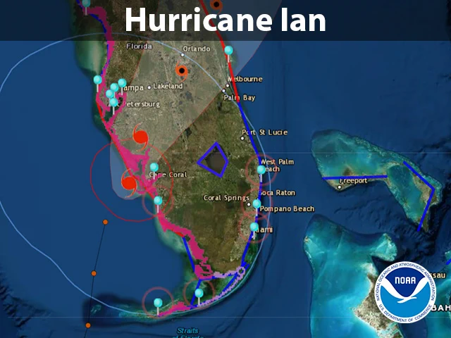 Map of Florida overlaid with the track of the storm