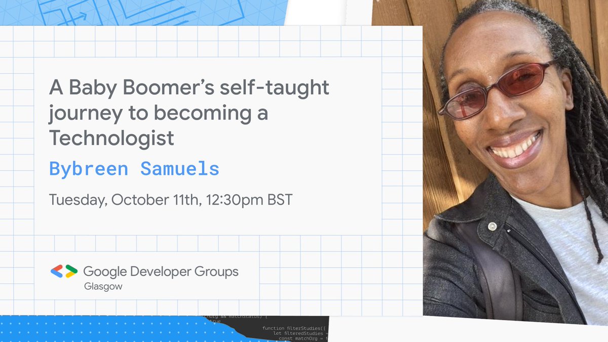 Come join me on October 11th at 12.30pm when I'll share how and why I dove into the world of tech, starting in my mid 50s. And what I learnt along the way. Click the link to sign up and share this with others.
gdg.community.dev/events/details…
<a href="/GTA_BWTECH/">Global Tech Advocates Black Women in Tech</a> <a href="/ossia/">Quincy Larson</a> <a href="/GDGglasgow/">Google Developer Groups Glasgow</a> <a href="/gdglondon/">Google Developer Group London</a>
