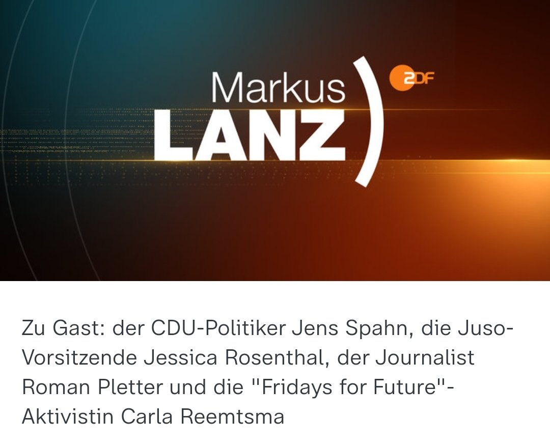 Markus Lanz (@markus__lanz) on Twitter photo 📺23:15 Uhr heute Abend: Markus #lanz
Mit folgenden Gästen:
<a href="/jessi_rosenthal/">Jessica Rosenthal</a> , <a href="/carla_reemtsma/">Carla Reemtsma</a> , <a href="/jensspahn/">Jens Spahn</a> und <a href="/RPletter/">Roman Pletter</a> 📺23:15 Uhr heute Abend: Markus #lanz
Mit folgenden Gästen:
<a href="/jessi_rosenthal/">Jessica Rosenthal</a> , <a href="/carla_reemtsma/">Carla Reemtsma</a> , <a href="/jensspahn/">Jens Spahn</a> und <a href="/RPletter/">Roman Pletter</a>