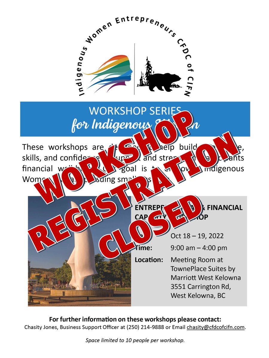 ✨KELOWNA IWE WORKSHOP UPDATE✨
Due to high volume we have reached capacity for our Kelowna IWE Entrepreneurial &amp; Financial Capacity Workshop.

Please follow our social media accounts as we plan future workshops within the Central Interior of BC, Southeastern BC and Fraser Valley
