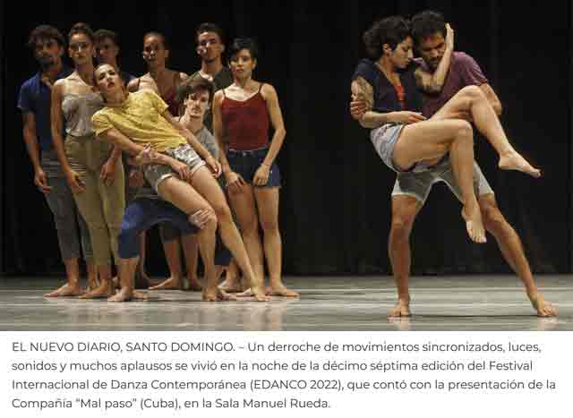 TNCubaOficial's tweet photo. Prensa en #RepublicaDominicana 🇩🇴 destacó presentación de la Compañía "MalPaso" en Gala de Festival danzario #Edanco 2022. 👍👏
👉 Léelo aquí: 🔗https://t.co/EETNrbYjas ❤🔁💬
@elnuevodiariord @EDANCORD #MejorArteParaTodos #TNCubaOficial https://t.co/CsN3J6vYiS