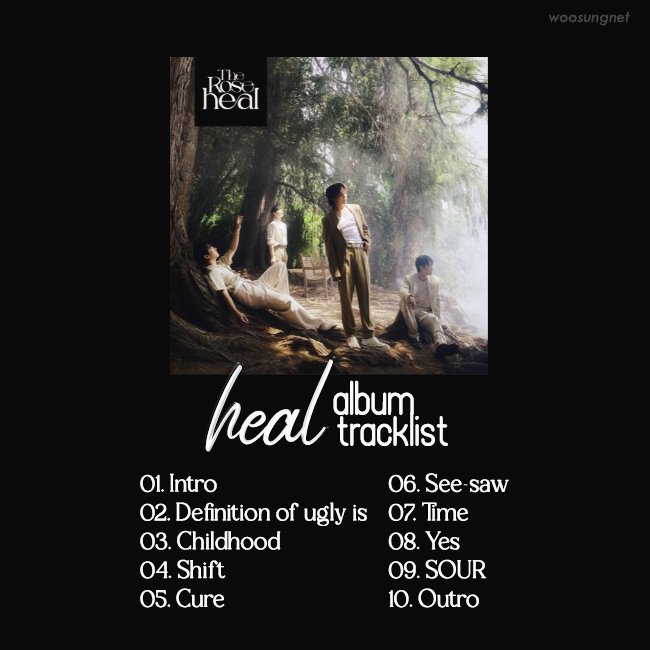 woosungnet's tweet photo. "HEAL" album tracklist 🌹

the DAY is almost here. Are you excited?
Don't forget to pre-save the album: 
https://t.co/BauMOvkM6u

#THEROSE #TheRoseHEAL https://t.co/4oMfM0tW96