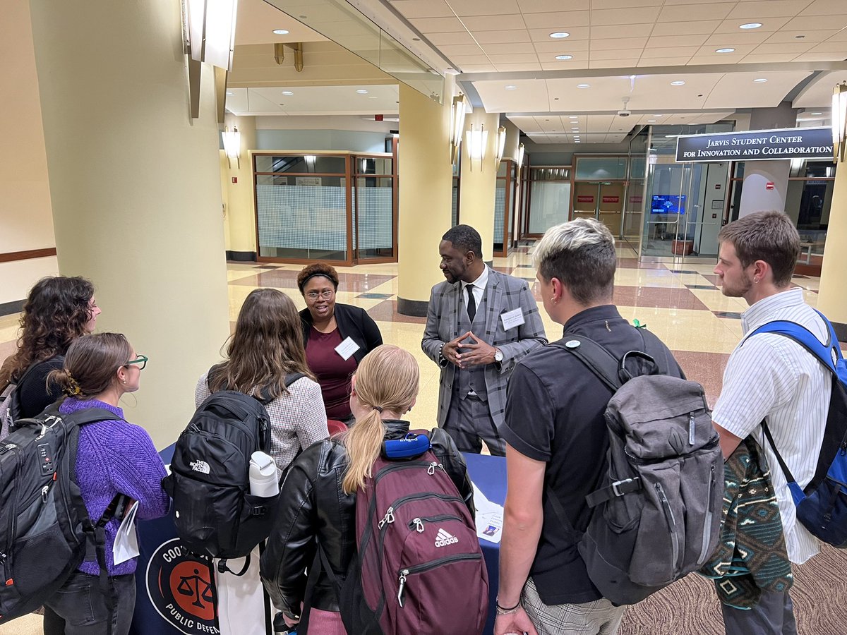 CookCoDefender's tweet photo. Thanks to @DePaulLaw for inviting Deputy of Policy and Strategic Litigation Emmanuel Andre &amp; Assistant Public Defender Crystal Brown speak to new students about the practice of criminal defense tonight. You can tell it was popular! https://t.co/DHrf2mj2II