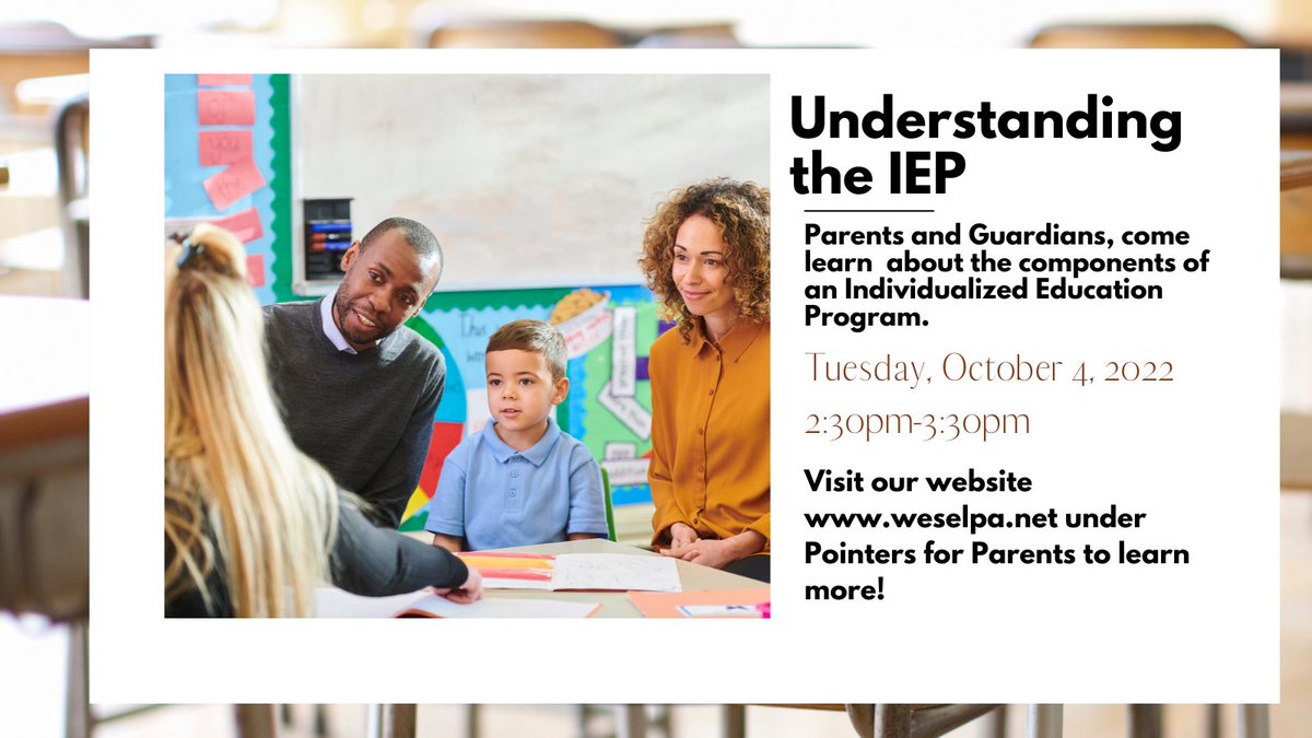 Parents, join us next week as we cover the components that make up an Individualized Education Program.