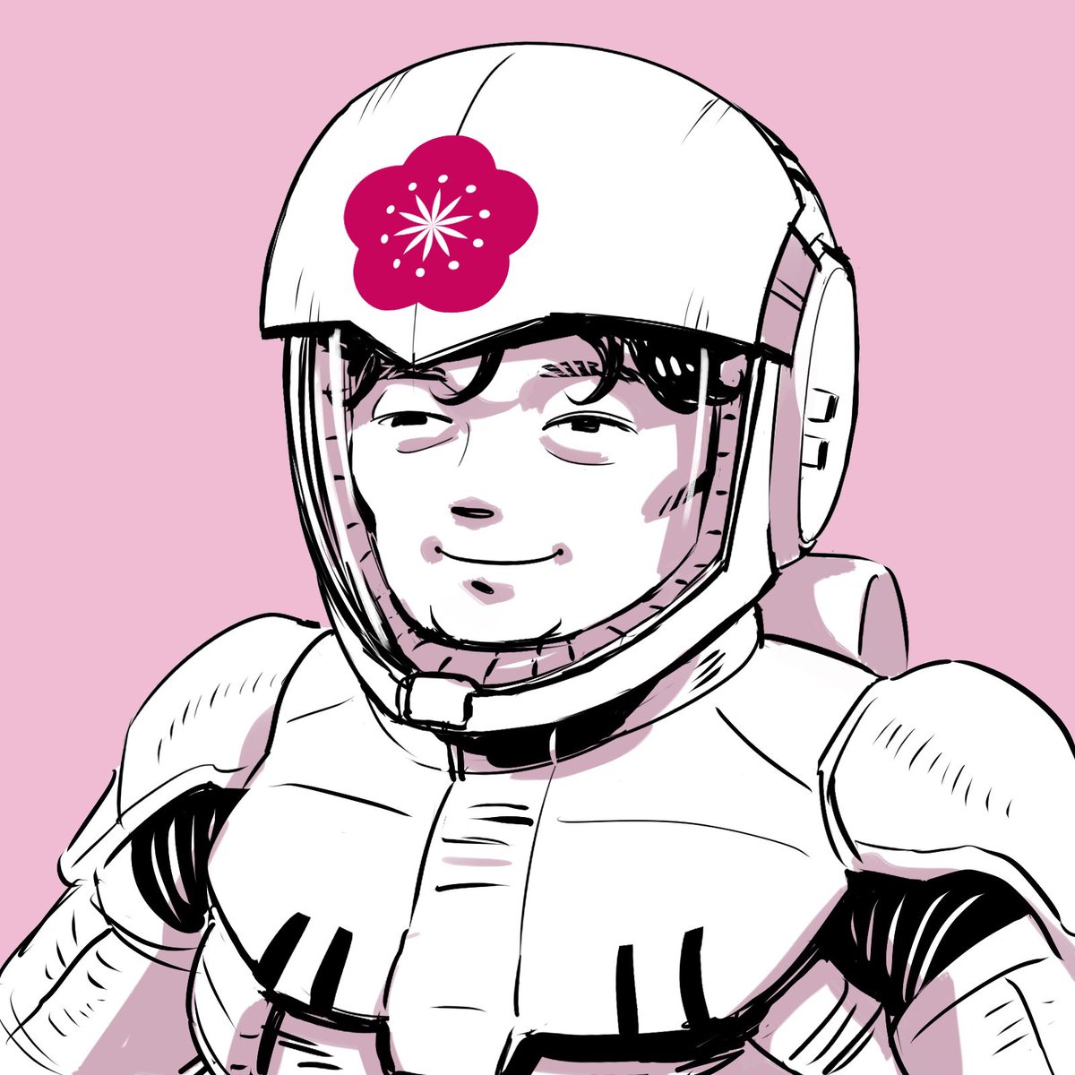 male focus 1boy solo pink background smile helmet simple background  illustration images