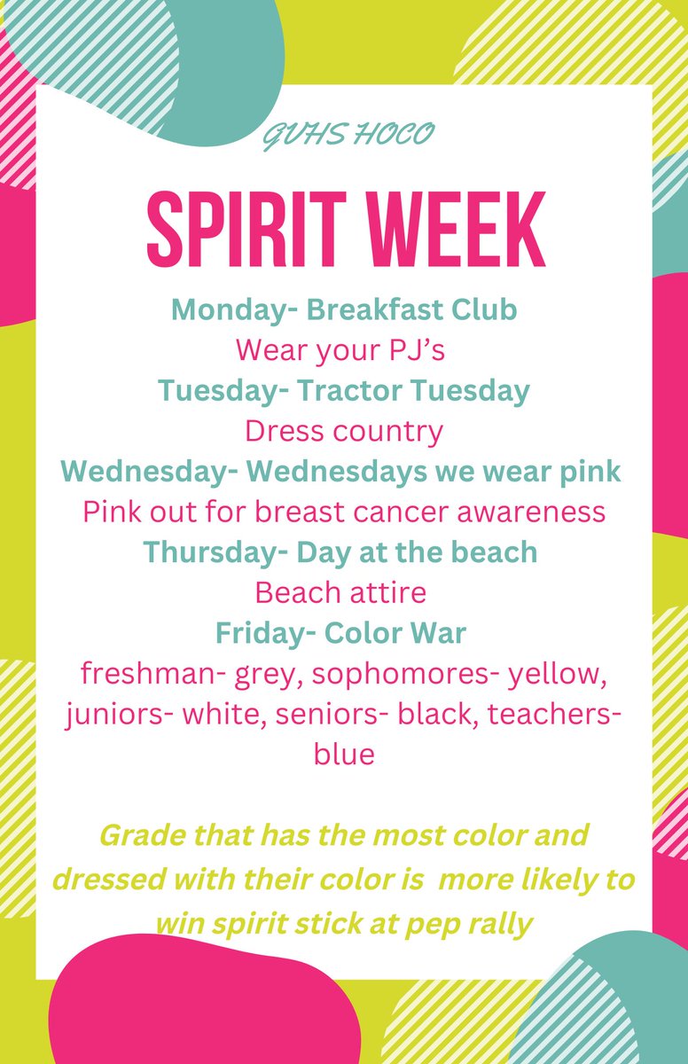 HOCO spirit week starts next week!!