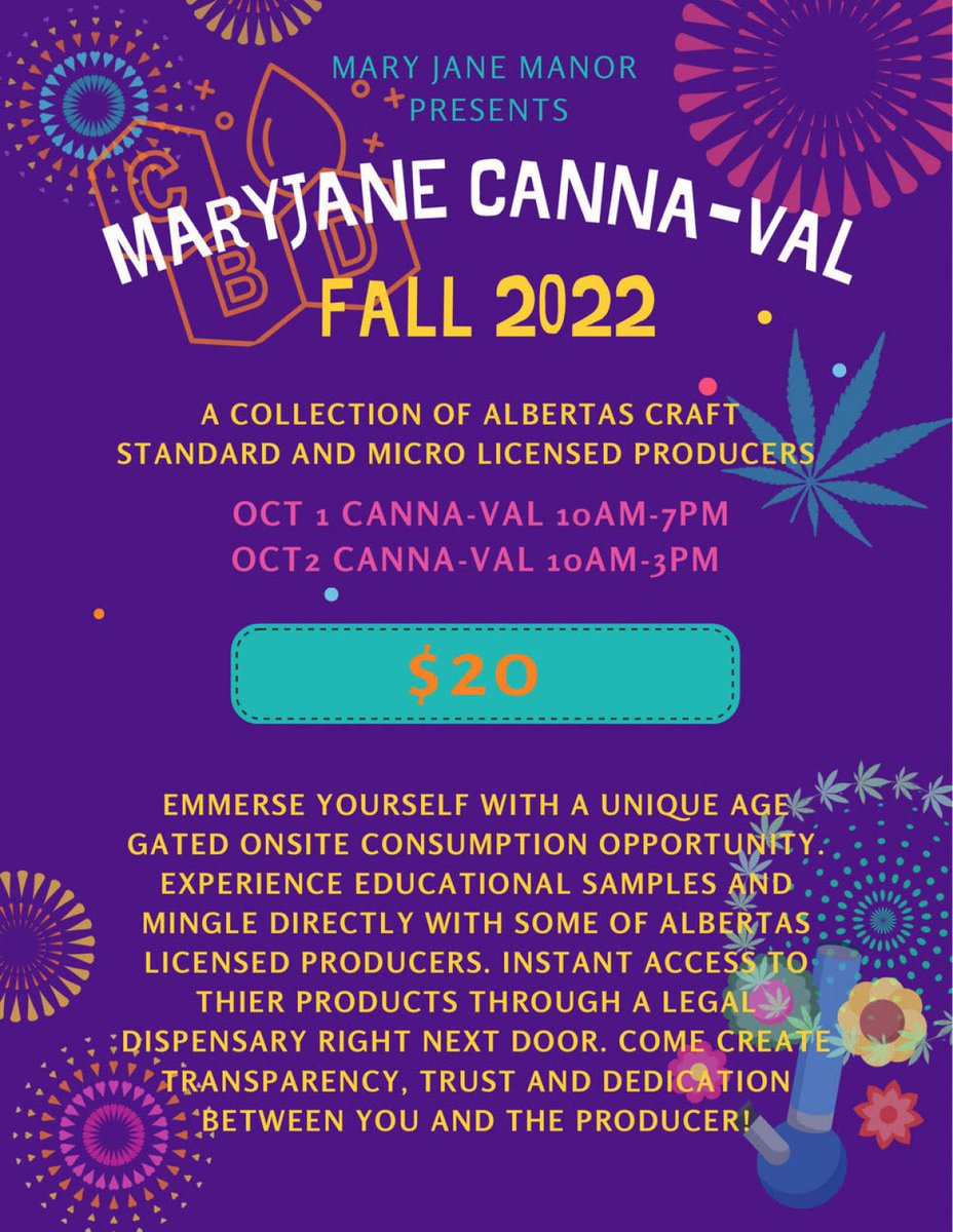 ACMLA1's tweet photo. Immerse yourself in this Cannabis experience. We want to promote our valued & trusted vendor partner @maryjanemanor & invite you to attend Canna-Val this weekend. Mix & mingle with some Alberta’s premier Licensed Producers. . #cannaval #maryjanemanor #budtenders #acmla  https://t.co/IixvVxoWHz
