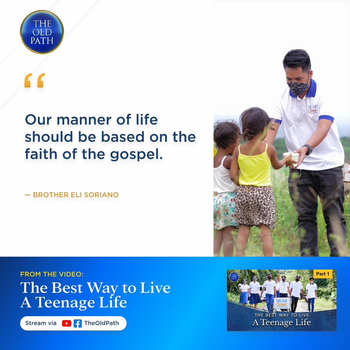 "Our manner of life should be based on the faith of the gospel." — Brother Eli Soriano

Watch this biblical take to find out more: youtu.be/5v9TWK6UECE

#MCGI 
#TheOldPath