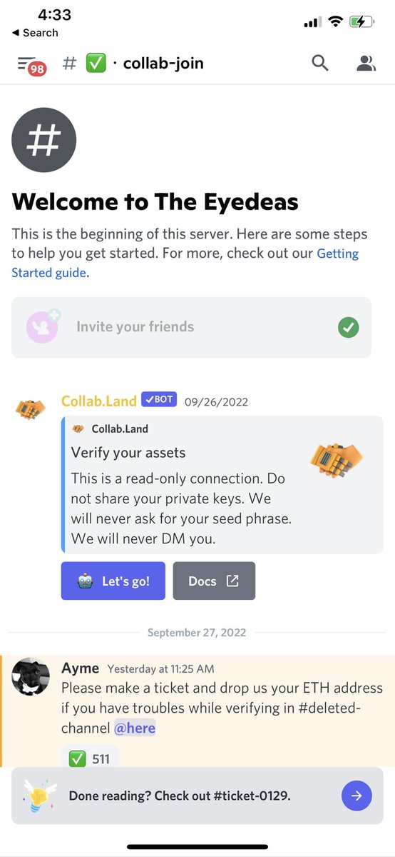 mona_dash's tweet photo. @Eyevan_One Hey @TheEyedeas @Eyevan_One I clicked don the discord link and it took me a discord with only Colab land bot in there signed the doc and they phished my account and cleaned my wallet out. :( #welp https://t.co/k7jYVJRfz6