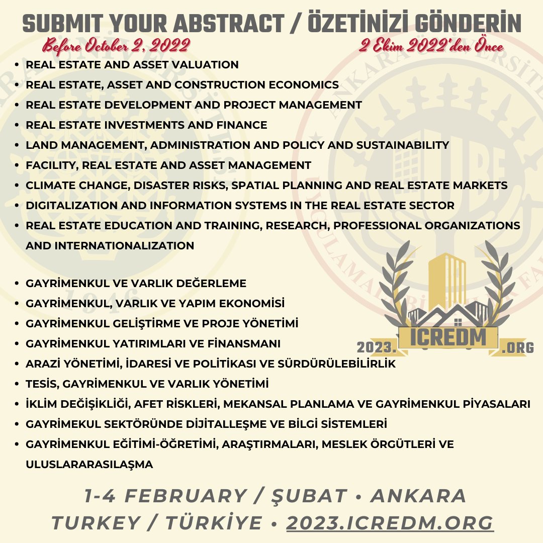 Abstract Submission to ICREDM2023 continue! Check our website for the abstract MS Word template and submission form.
ICREDM2023'e Özet Gönderimi devam ediyor! MS Word özet şablonu ve gönderim formu için web sitemizi ziyaret edin: 2023.icredm.org
#icredm2023