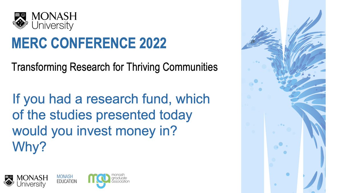 MERC - Monash Education Research Community (@merc_education) on Twitter photo Social activity for #MERCConference2022! 🎉
If you had a research fund, which of the studies presented today would you invest money in? Why?💵
Please comment under the threads 👨💻🧑💻👩💻
People can vote for their favourite comments 💕
<a href="/MonashEducation/">Monash Education</a>
<a href="/MonashGraduate/">Monash-Graduate</a> Social activity for #MERCConference2022! 🎉
If you had a research fund, which of the studies presented today would you invest money in? Why?💵
Please comment under the threads 👨💻🧑💻👩💻
People can vote for their favourite comments 💕
<a href="/MonashEducation/">Monash Education</a>
<a href="/MonashGraduate/">Monash-Graduate</a>
