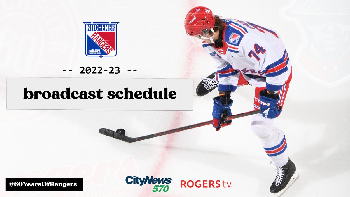 OHLRangers's tweet image. #OHLRangers announce Radio &amp;amp; TV broadcast coverage schedule for the 2022-23 season. All 68 games will be carried live on @CityNewsKIT and 64 of 68 #OHLRangers games (94%) will be televised live throughout Ontario. 

📰 Details: bit.ly/3SJ4VE6

#60YearsofRangers | #RTown