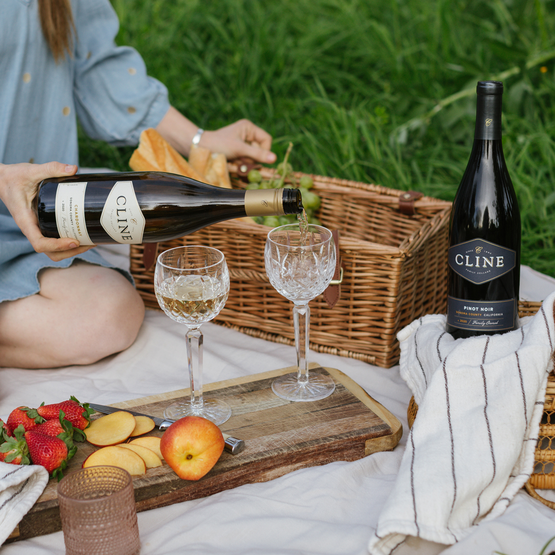 Pack our Sonoma Coast Chardonnay and Pinot Noir for the perfect picnic basket for both red and white wine lovers. #ClineFamilyCellars