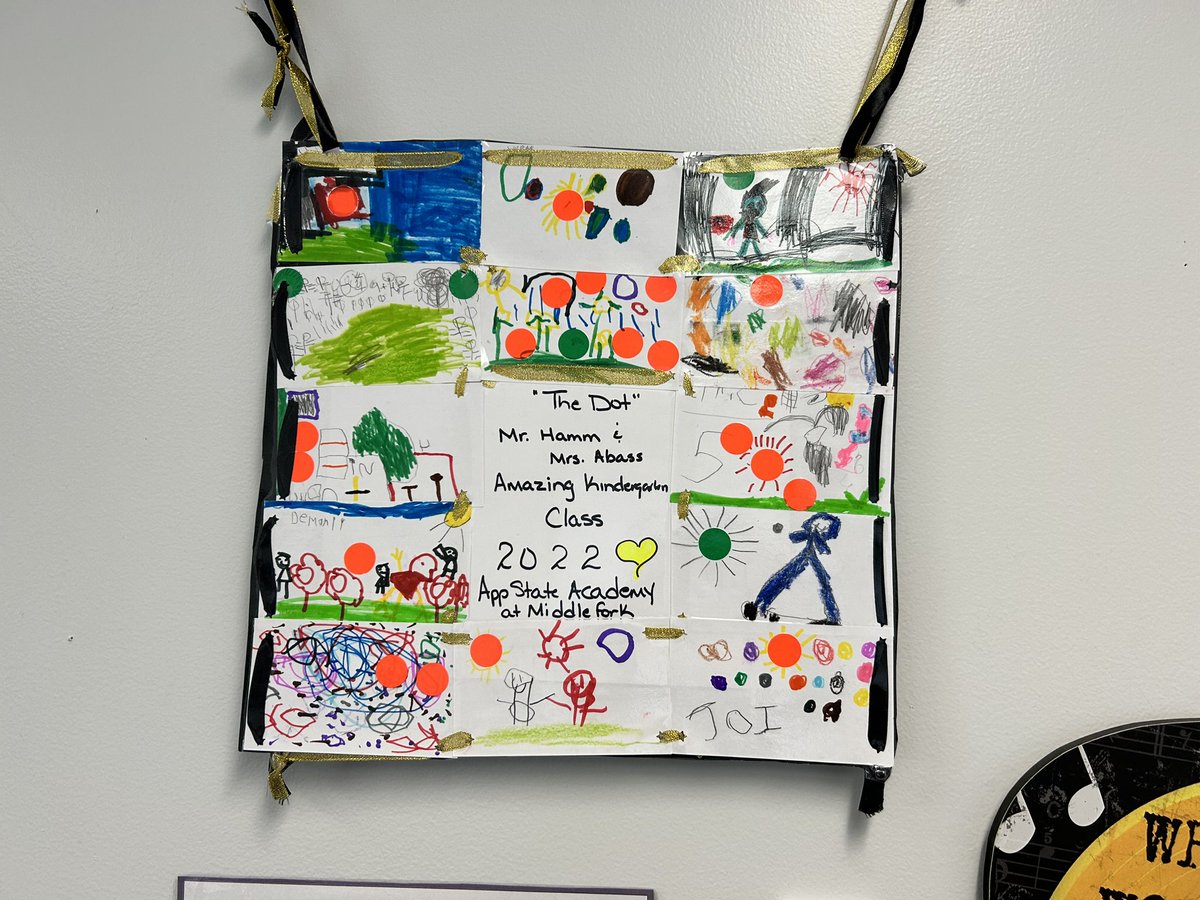 KathrynM101's tweet photo. Grateful for the artwork from this wonderful kindergarten class @appstateacademy that was inspired by my read aloud with @PrincipalLemley of “The Dot” by @peterhreynolds. https://t.co/V7wucSFXAy