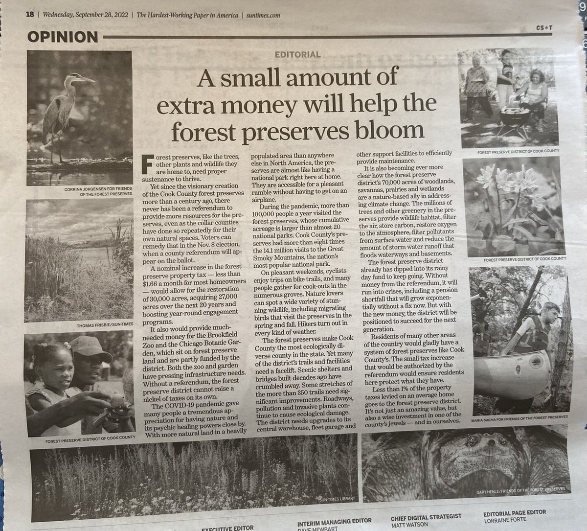 thomasfrisbie's tweet image. A small funding increase will work wonders for @FDPCC forest preserves, Sun-Times Edit Board writes today. chicago.suntimes.com/2022/9/27/2337…