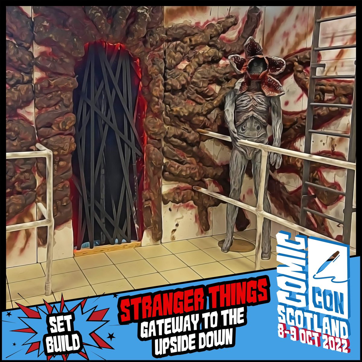 comconscotland's tweet photo. SET BUILD ANNOUNCEMENT - GATEWAY TO UPSIDE DOWN FROM STRANGER THINGS 😈 https://t.co/jwR4zciPOj