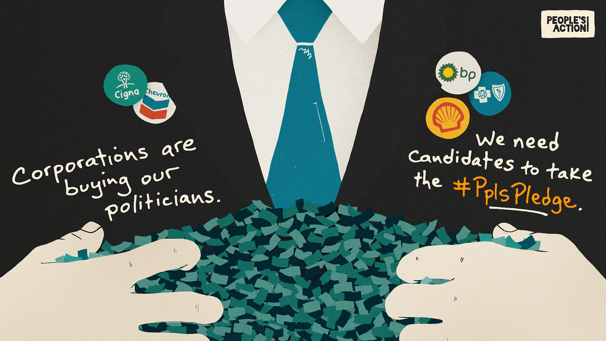 derrickcrowe's tweet photo. Elected officials and candidates MUST pledge to refuse corporate money: https://t.co/vGYyH43oXX Corporations and the rich divide us against each other for their own profit. Take the #PplsPledge now! #PeopleOverProfits https://t.co/B6h1axc1ux