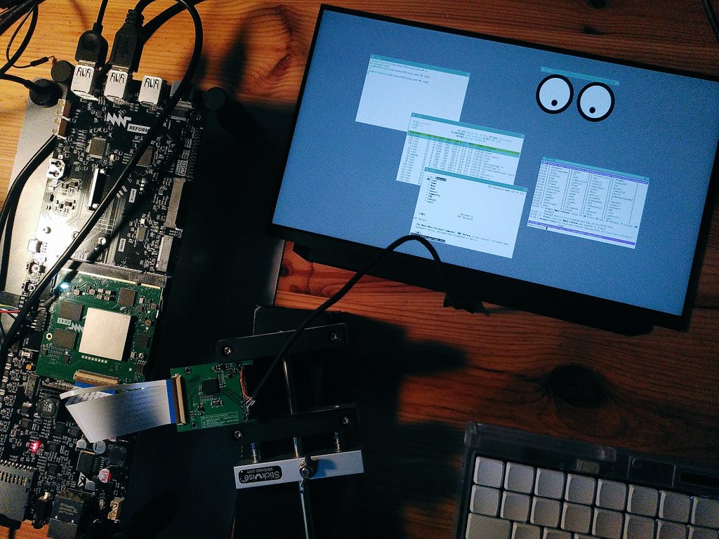 minut_e's tweet image. Xorg desktop works now on Litex/VexRiscV core in MNT Reform Kintex-7 FPGA module! surprisingly usable, incl. internet and USB mouse/keyboard