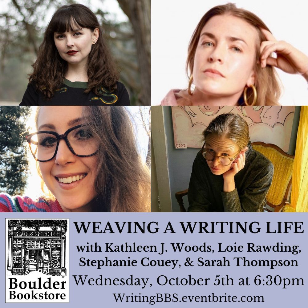 Want to be a writer? Next week, join 4 CU Boulder MFA graduates — <a href="/KathleenJWoods/">Kathleen J. Woods</a>, <a href="/LaLaLoie/">Loie</a>, <a href="/StephanieCouey/">Stephanie Couey</a>, &amp; Sarah Thompson — for a reading &amp; discussion of the challenges &amp; victories of building a writing life both inside &amp; outside institutions. Tix: WritingBBS.eventbrite.com