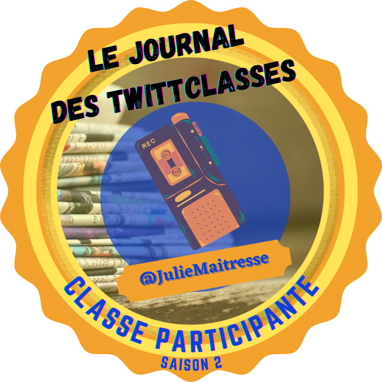 Bonjour les élèves de <a href="/JulieMaitresse/">Maîtresse Julie</a>. 
Nous sommes très heureux de vous accueillir dans ce projet de Journal collaboratif des TwittClasses. #JdT2023🗞️
Vous faites partie des classes inscrites à ce projet. 
Nous vous souhaitons la bienvenue !
A très vite.
Marie-Agnès et Frédéric