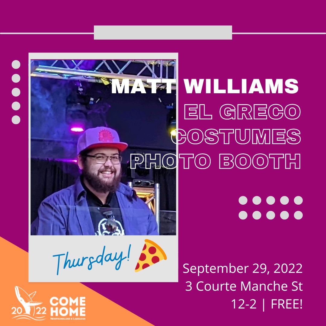 This week's event will be held on THURSDAY, September 29, as we will be closed on Friday in observance of the National Day for Truth and Reconciliation. Come on out from noon-2:00 for some El Greco pizza, tunes by Matt Williams, and get a souvenir photo in costume! 🍕📷