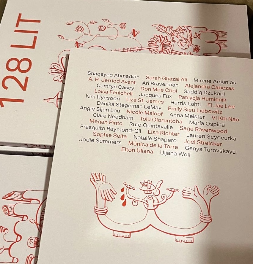 Order ISSUE one of @128_lit featuring contributors such as @vikhinao @DonMeeChoi @PoetKimHyesoon @natalieshapero @lisaontheroad1 @SageRavenwood @SaddiqDzukogi @caesarah_ @jej_sen @toluini @megg_bean @HarrisLahti @kuntalope and others!! :) 128lit.org