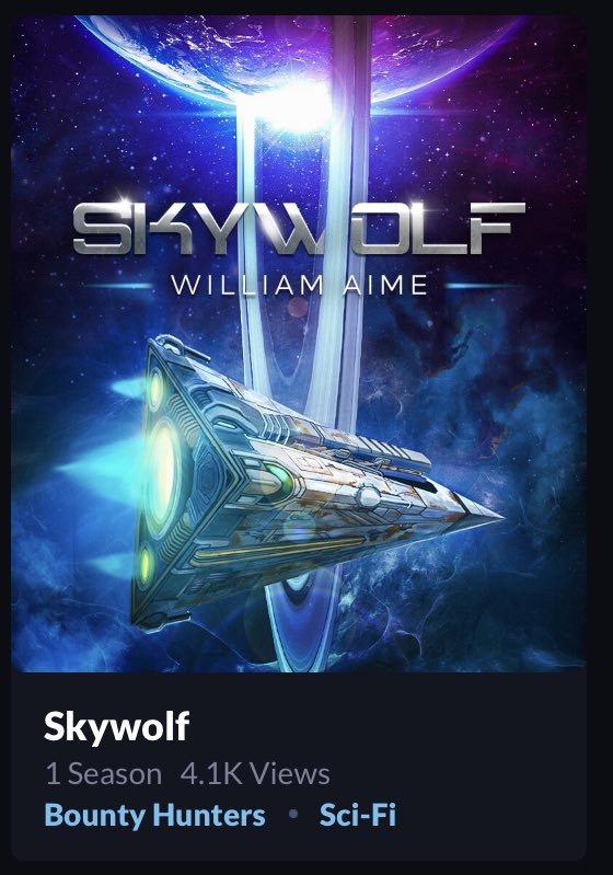 fictograd's tweet photo. Was happy to see today that my funny little novella about a moody spacer just making his way in the universe has reached 4K views. I’m hard at work on S2, but it’s never to late to check out what all the fuss is about. Read SKYWOLF today, only on @mythrillfiction https://t.co/le1wHQoQIy