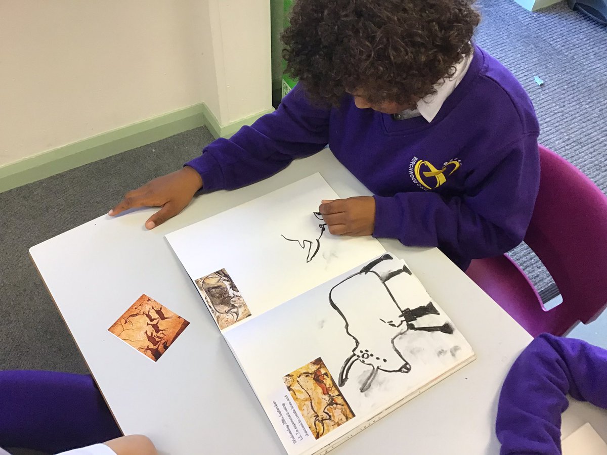 BirchwoodCE's tweet photo. This term year 3 are learning all about prehistoric cave art. Today we have been replicating cave drawings using charcoal and the results are fantastic! 👏🏻 #bcepsyear3 #bcepsart https://t.co/tuhpBwerL3