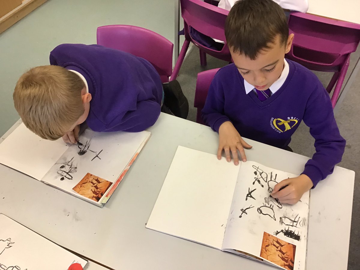 BirchwoodCE's tweet photo. This term year 3 are learning all about prehistoric cave art. Today we have been replicating cave drawings using charcoal and the results are fantastic! 👏🏻 #bcepsyear3 #bcepsart https://t.co/tuhpBwerL3