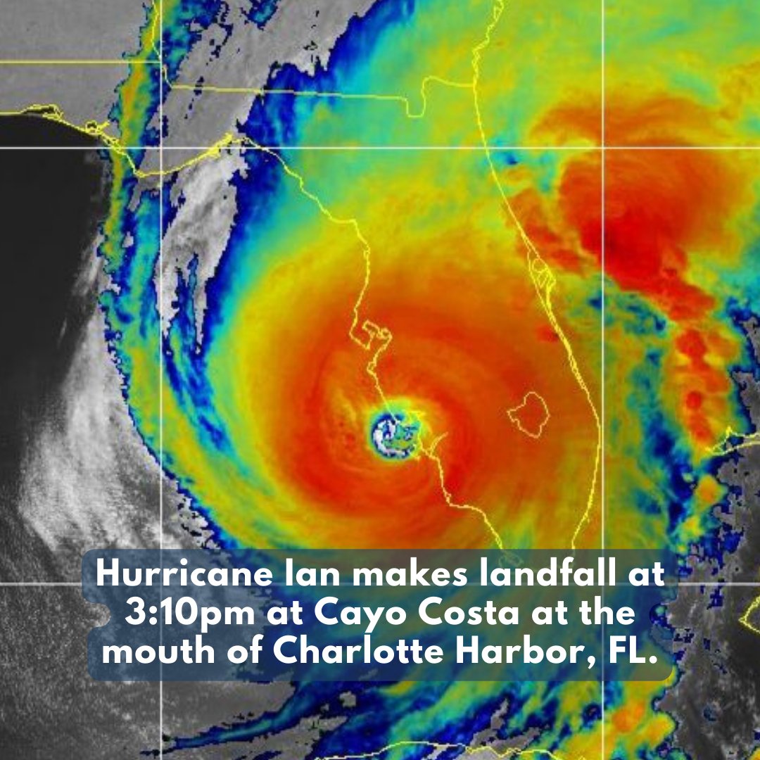 usharbors's tweet photo. Official landfall for #HurricaneIan at 3:10pm. Satellite image from @NHC_Atlantic https://t.co/Yc0T98FDMu