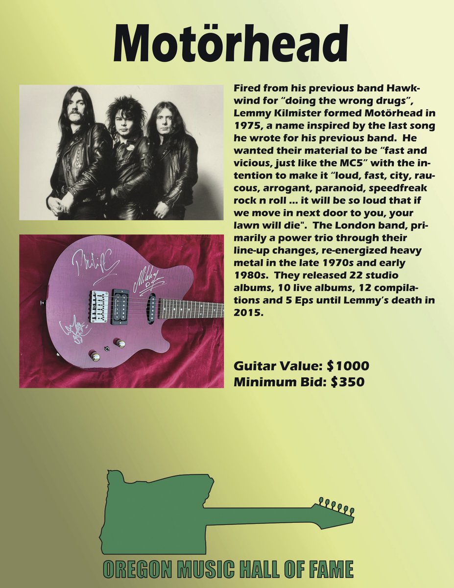 Oregon Music Hall of Fame (@omhof) on Twitter photo The guitars (minus a Cake-signed guitar, coming soon) that we will be auctioning off October 8th <a href="/aladdintheater/">Aladdin Theater</a> - Tickets available at Aladdin's website. Signed guitars by Motorhead, Indigo Girls, a Stan Lee-signed Guardians of the Galaxy guitar, Justin Hayward... The guitars (minus a Cake-signed guitar, coming soon) that we will be auctioning off October 8th <a href="/aladdintheater/">Aladdin Theater</a> - Tickets available at Aladdin's website. Signed guitars by Motorhead, Indigo Girls, a Stan Lee-signed Guardians of the Galaxy guitar, Justin Hayward...