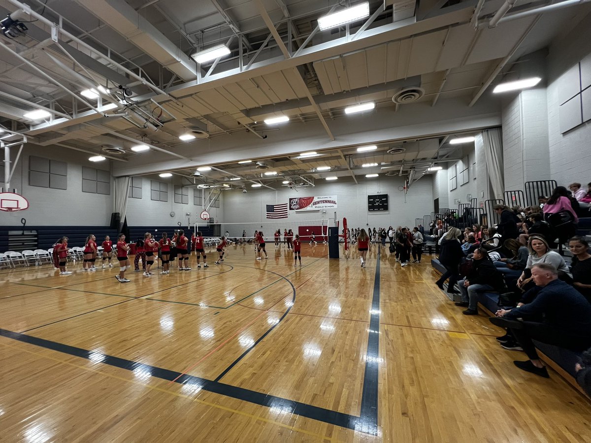 mrchamberlin's tweet photo. The Battle of 9 Mile!  CMS vs. MMS starts in 15 minutes! 🏐🐴 https://t.co/PnQK9k4OaO