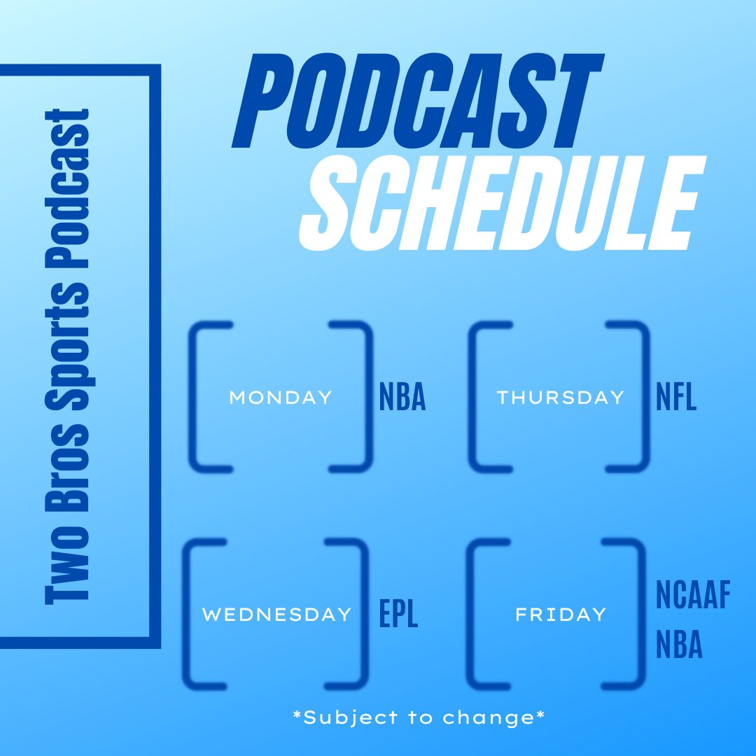 Good afternoon everybody!! This is the official Twitter page of the Two Bros Sports Podcast. On this podcast we will cover 5 different leagues including the: NBA, NFL, EPL, NCAA Football, and NCAA Basketball. All in one place. 
linktr.ee/twobrossportsp…