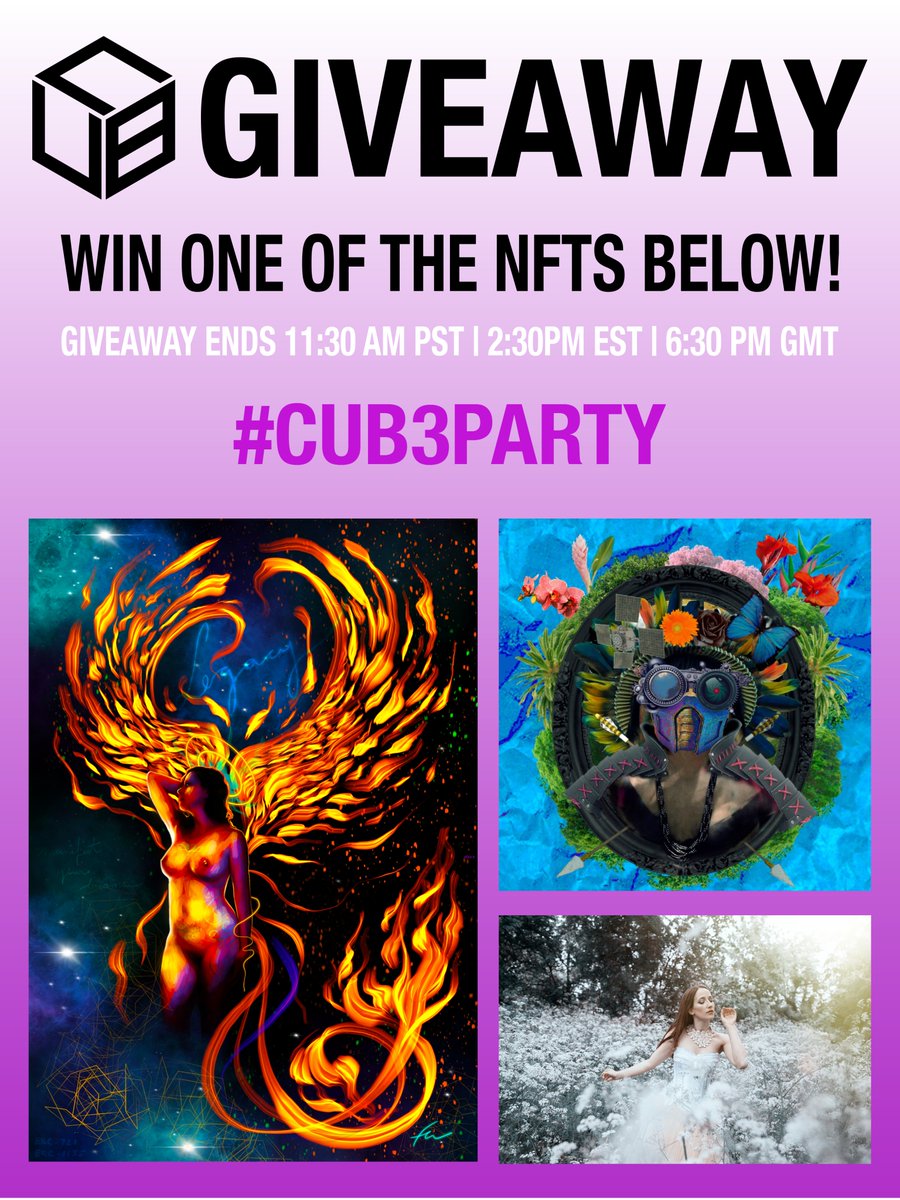 ✨ CUB3 BUILDING PARTY GIVEAWAY!! ✨

Win 1 of the 3 artworks below! 

To enter:

📸Take a screenshot of you at our <a href="/OM100m/">OM</a> party
✅Post a tweet with the screenshot 
#⃣Include the hashtag: #cub3party

⏰Deadline: 11:30am PST | 2:30pm EST | 6:30pm GMT