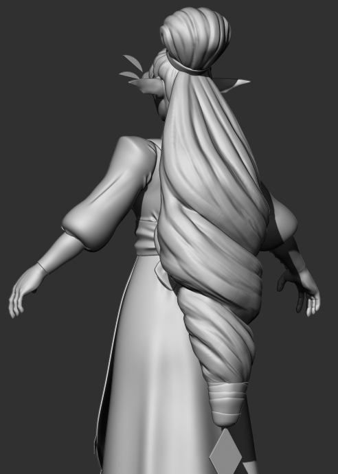 RoyalRogue_'s tweet photo. I've done some more work on the hair, getting in the flow of the strands. I've also smoothed out the shoe and added a mouth cavity to the face!

#zbrush #3dsculpt #characterart https://t.co/g688a84PWT