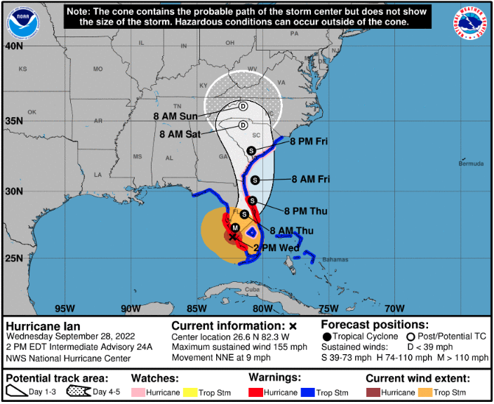 FMITAlert's tweet photo. FMIT Alert Lv 5: High - Hurricane Ian Now Making Landfall Near Southwest Florida as a Major Category 4 Hurricane. Additional Information at https://t.co/zwz1IzJWO7 https://t.co/IVbJNhCRMd