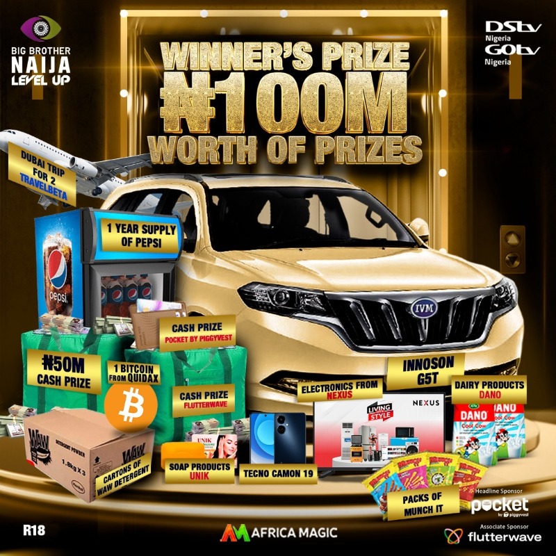 BBNaija's tweet photo. We are a few days away from crowning the next #BBNaija Winner who not only works away with the crown👑 but AMAZING prizes as well. 

Retweet if your fave is taking it this year! 

Make sure you Vote before Voting closes on Friday at 21:00 WAT 22:00 CAT.

Click here👇🏾to Vote.