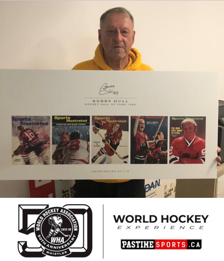The premiere auction item at the WHA 50th Reunion dinner (and online) is this mounted original poster.  Includes,in high resolution, every Sports Illustrated cover of Bobby Hull.  He was featured five times from 1960 to 1972.<a href="/TheSportMarket/">Tom Mayenknecht</a> <a href="/geoffkirbyson/">Geoff Kirbyson</a> <a href="/WorldHockeyDAO/">World Hockey Alliance- WHA</a>