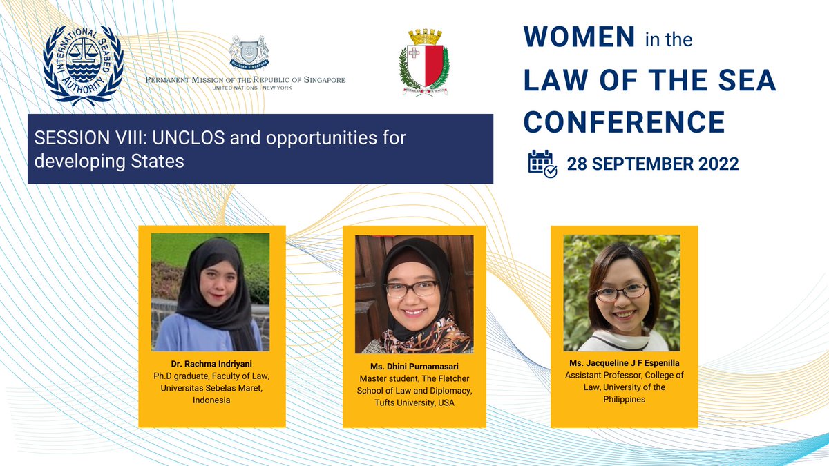 What opportunities are there for developing States through #UNCLOS? Session VIII of the #WILOSConference covers this with presentations from: Ms. Jacqueline J F Espenilla, Dr. Rachma Indriyani and Ms. Dhini Purnamasari: bit.ly/ISA-WILOS-2022 #UNCLOS40