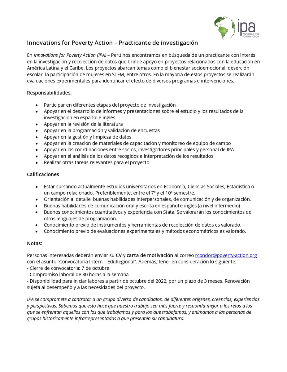 Econ Jobs Perú on Twitter "RT rmcondor Hola a todos/as! Comparto
