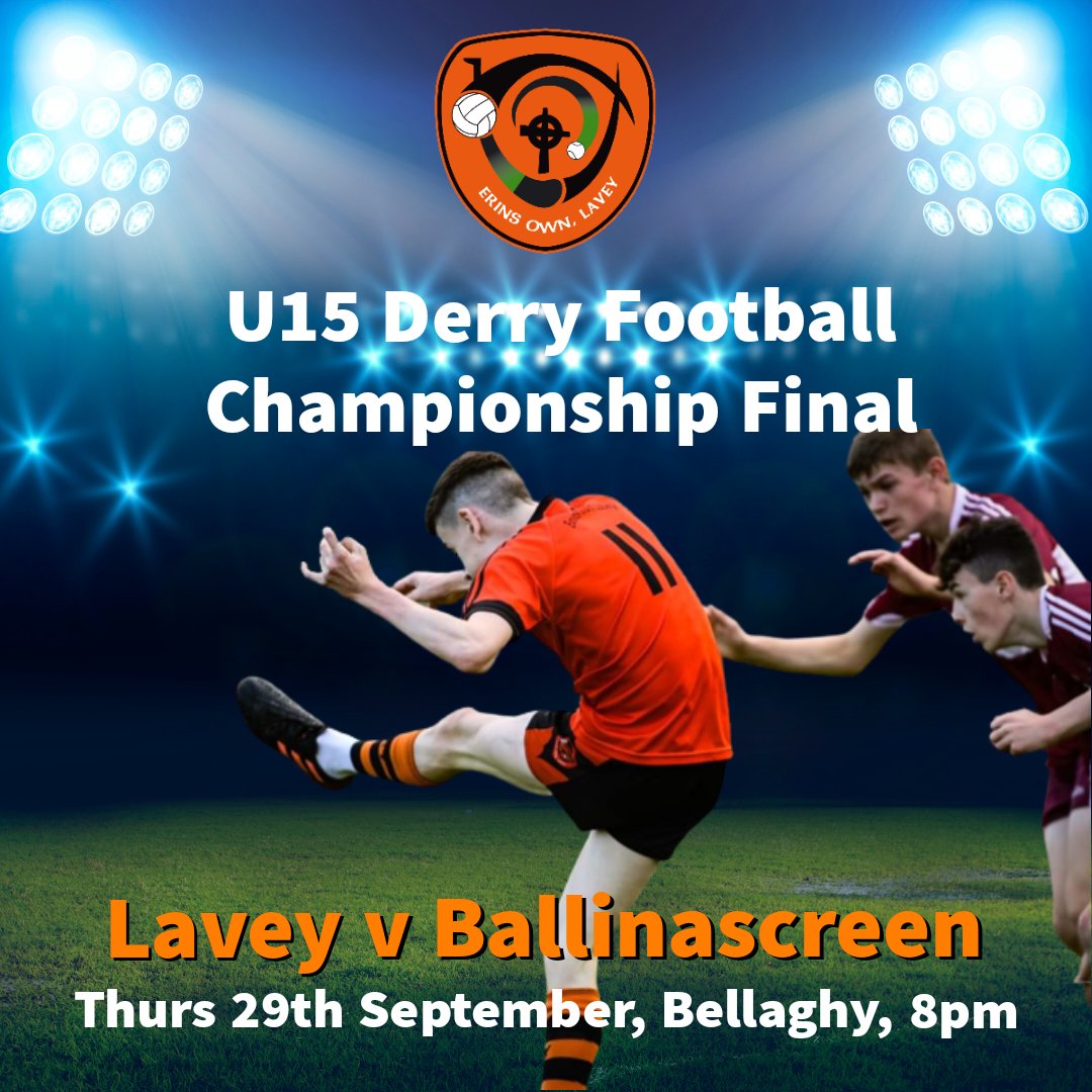 laveygac's tweet photo. Best of luck to our U15 footballers in tomorrow night's county final in Bellaghy (8pm). Let's get a big crowd out to support these young players who have done us proud this year. 🟧⬛️ https://t.co/mNuFg4KMdX