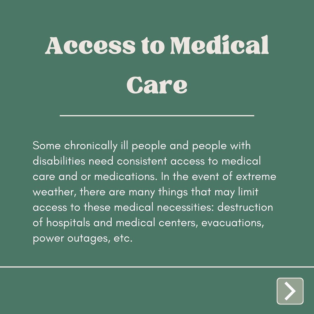 HopefulEnv's tweet photo. How are people with disabilities &amp; chronically ill people impacted by the climate crisis? Check out this graphic! Please keep in mind that these are just SOME of the ways we (chronically ill &amp; people with disabilities) are impacted. (insta:hopeful_environmentalist) #ClimateCrisis https://t.co/Al9pbNbJWY