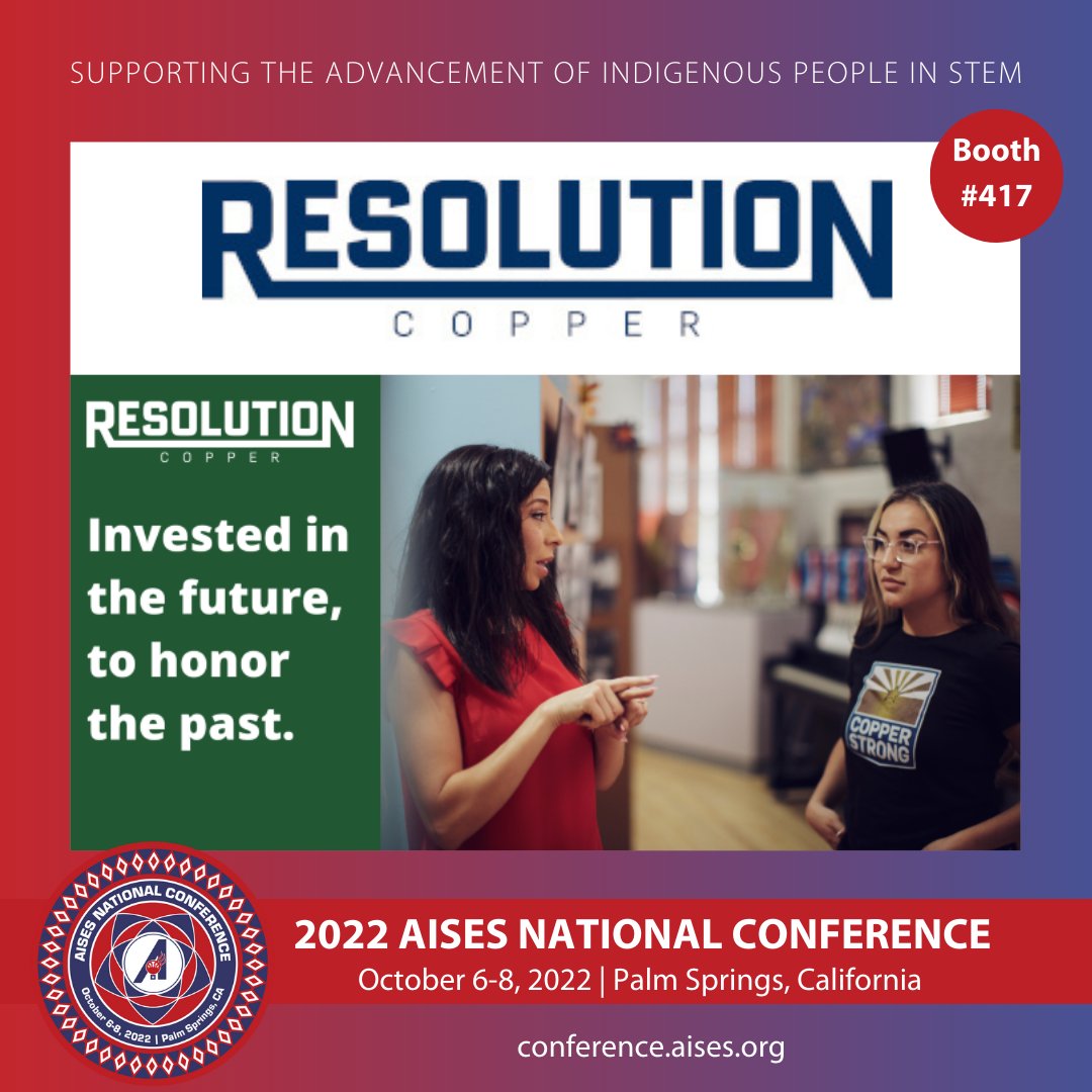 AISES's tweet image. Thank you to @resolutioncu for joining us as a Coral Sponsor for #AISESNC22! Invested in the future, to honor the Past. Learn more at resolutioncopper.com or visit Booth #417 at the College and Career Fair!

#SponsorAppreciation #SupportingSTEM #NativesInSTEM