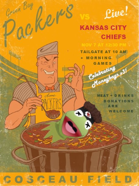 CaitlinCosco's tweet photo. at least once a season my family throws a Packers watch party and the invites my uncle makes are so fucking sick they need to be seen than more than just our group message 👏👏 https://t.co/Vfe5oR6YGw