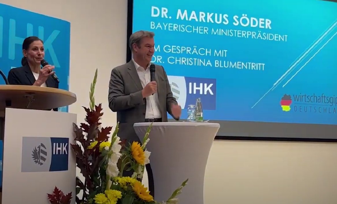Markus Söder, Ministerpräsident des Freistaates Bayern, beim Vorabendempfang der IHK Nürnberg für Mittelfranken am 23. September 2022 - mailchi.mp/wirtschaftsgip…