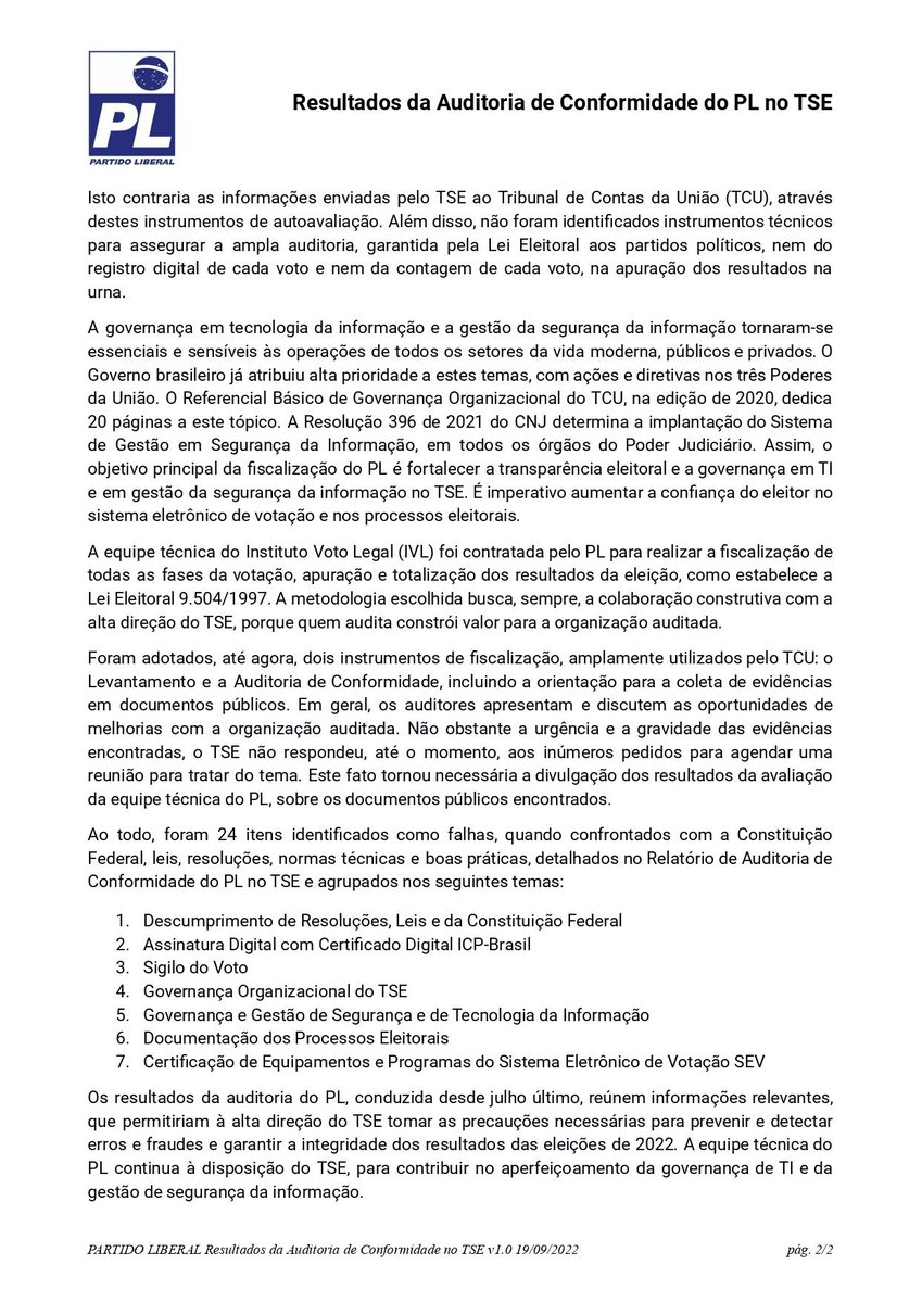 flferronato's tweet photo. Resultado da auditoria do PL https://t.co/jEqaay6tQg