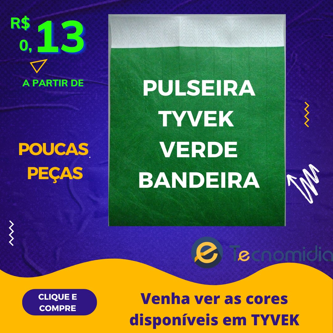 tecnomidia's tweet image. Pulseiras Tyvek em diversas cores, Cor Verde Bandeira a partir de R$ 0,13 para controle de acesso, identificação, eventos e hospitalar. Veja preços e compre aqui: bit.ly/3SnUshU  #pulseiratyvek 
#pulseiraidentificação #pulseirahospitalar #pulseiracontrole #pulseiravip